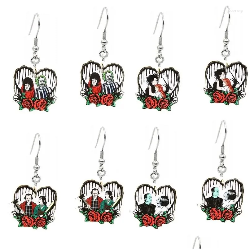 Dangle Chandelier Earrings Valentines Day Acrylic Double Sides Heart Rose Killer Earring Ear Rings For Women Gift 14 De Febrero Regalo Ot3Rl