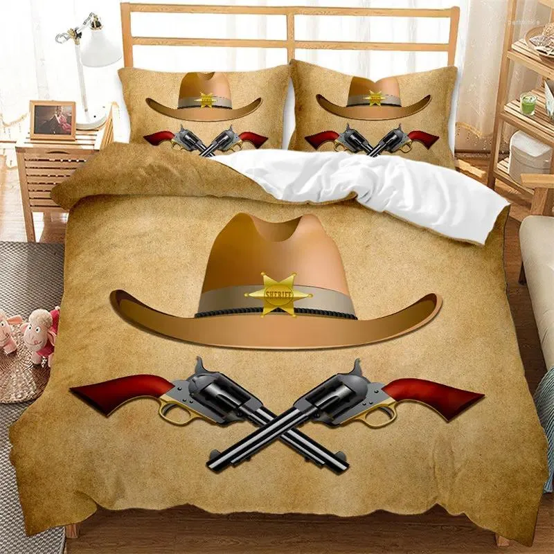 Bettwäsche -Sets Cowboy Set Wild West Cowboys Western Stil und Pferde Themen Bettdecke Cover Microfaser Quilt für Kinder Jungen Teen Dekor