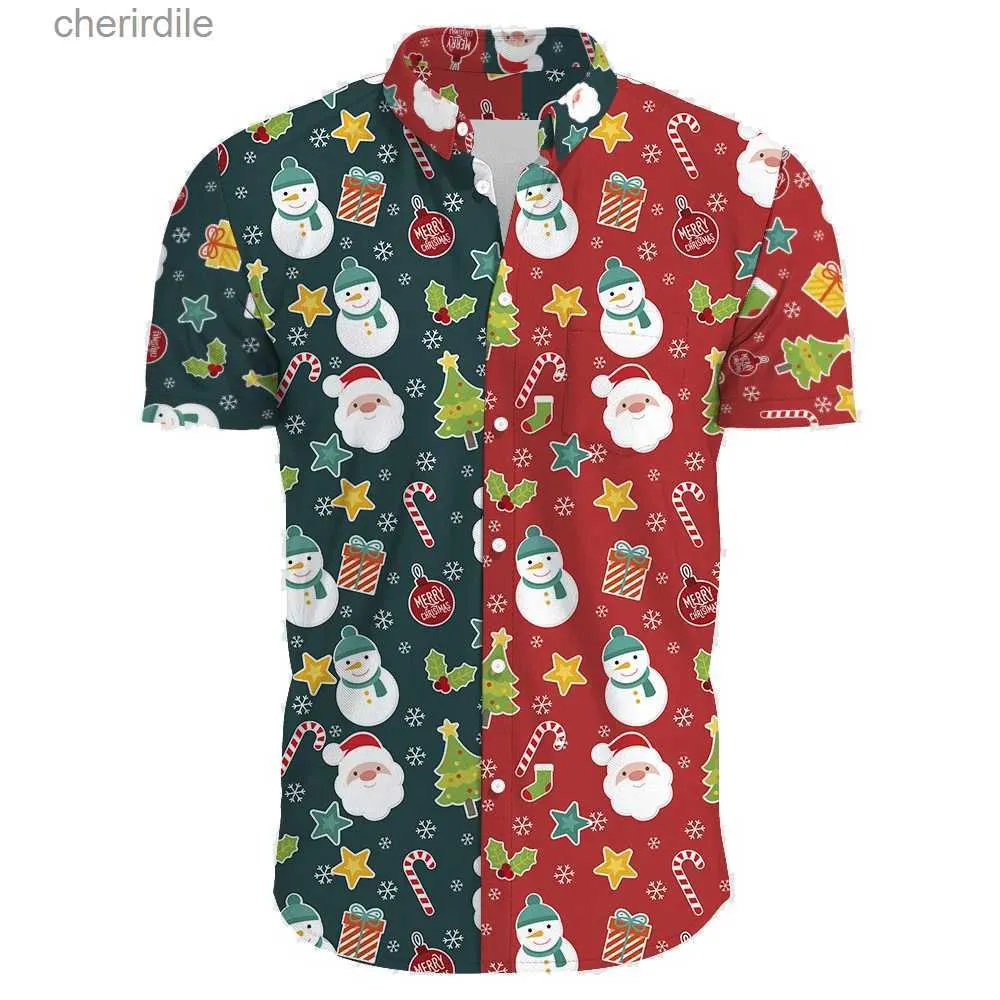 Mäns avslappnade skjortor Holiday Hawaii Christmas Carnival Short Sleeved Mens New Year Santa Claus Leisure Y2K Tropical Plant Print Beach Aloha Beach Clothing YQ240408