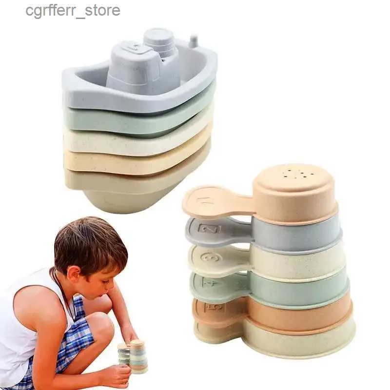 Baby Bath Toys Baby Bath Toys With Bathing Spoons Stacking Boat Toys Colorful Early Education Intelligence Baby Toys For 1-3 Years Old Kids L48