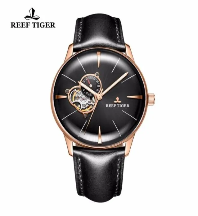 Reef Tigerrt Men039s豪華なカジュアルウォッチツアービヨンコンベックスレンズローズゴールドオートマチックレザーストラップRGA8239腕時計2738467