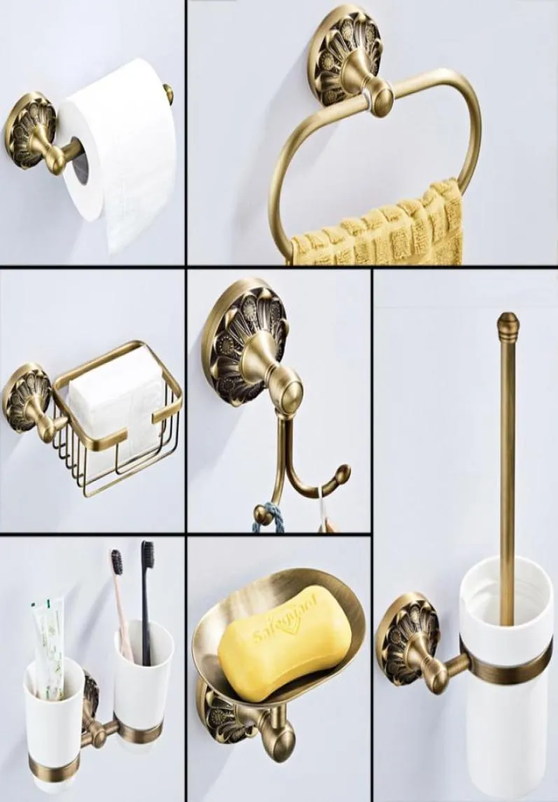 Accesorios de baño antiguos Juego de papel higiénico bronce soporte para el rollo de baño jabón de ducha de baño