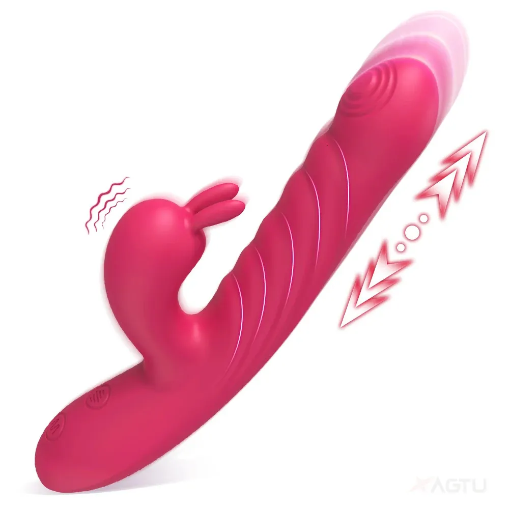 Rabbit tryckande vibrator för kvinnor klitoris stimulator teleskopisk vaginal massager kvinnlig dildo sexleksaker vuxna varor 240403
