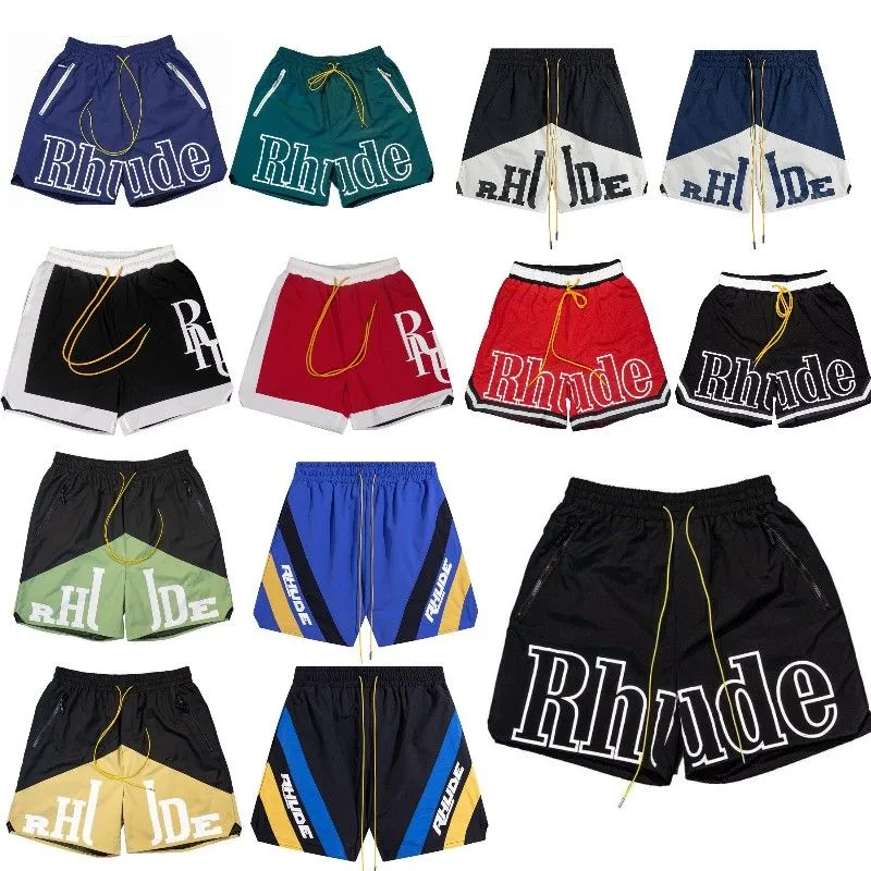 Rhude Men Shorts Shorts Designer Короткие летние пляжные брюки плавать стволы свободные подгонки быстро сушки на четверть штаны Черный баскетбол US Size S-xl