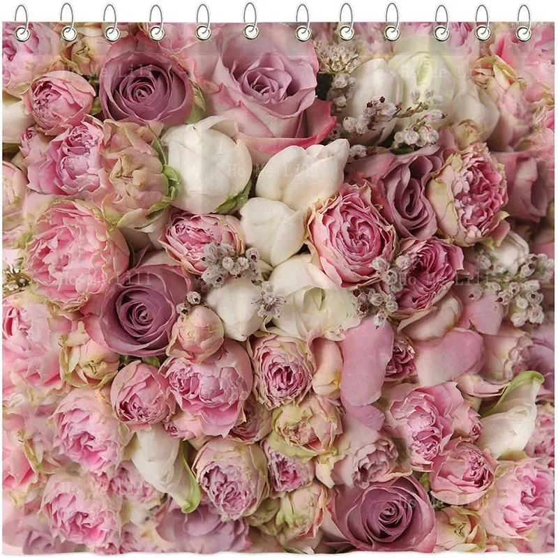 Rideaux de douche doux mariage fleurs roses fille fille dames lilas lavender violet floral rustique vintage tissu rideau pour décoration de salle de bain