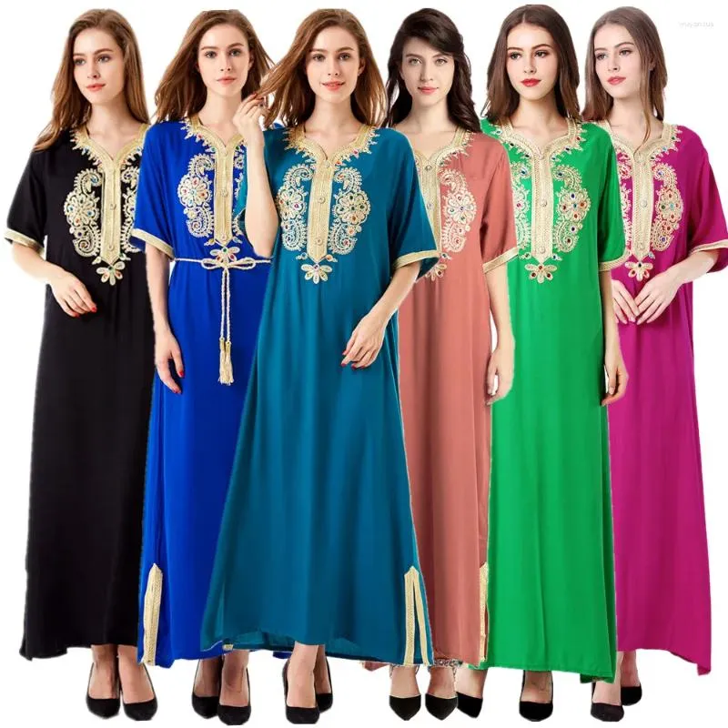 Ubranie etniczne Kobiety Islamski Maxi Długie rękawe sukienka Marokańska kaftan caftan tunika munoca muzułmańska suknia Turecka haft