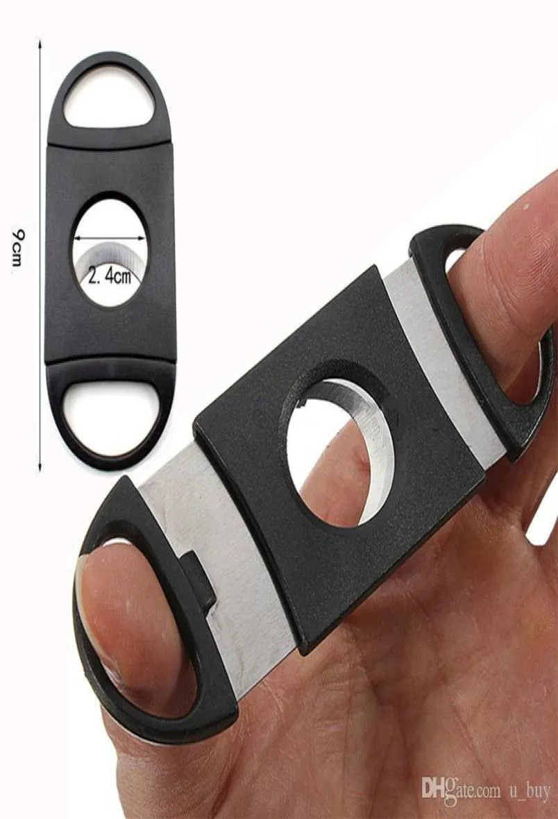 Ny fickplastplast i rostfritt stål Dubbelblad Cigarrer Guillotin Cigar Cutter Knife Scissors Tobak Svart Nytt i stock4823081