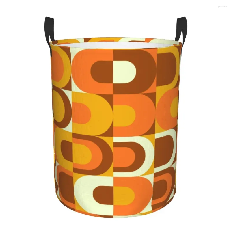 Laundry Bags Retro Inustrial In Orange And Brown Tones Basket Geometric Colorful Clothes Toy Hamper Storage Bin For Kids Nursery