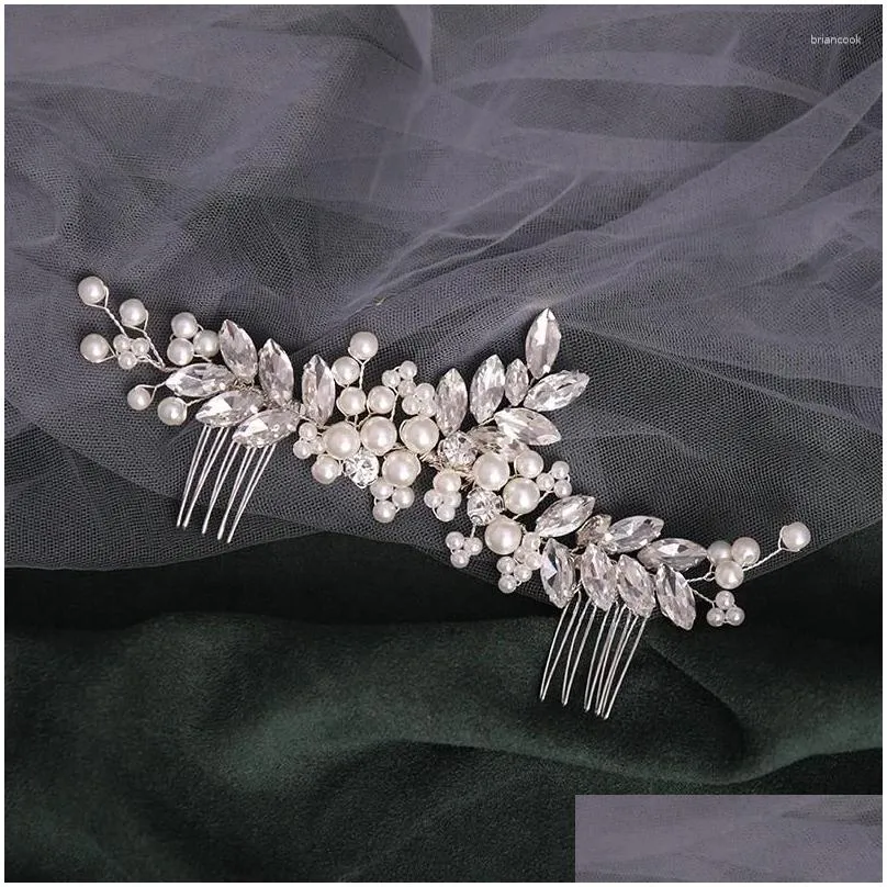 Hair Clips Pearl Flower Comb Headdress Wedding Accessories Bridal Tiara Crystal Ornaments Handmade Jewelry