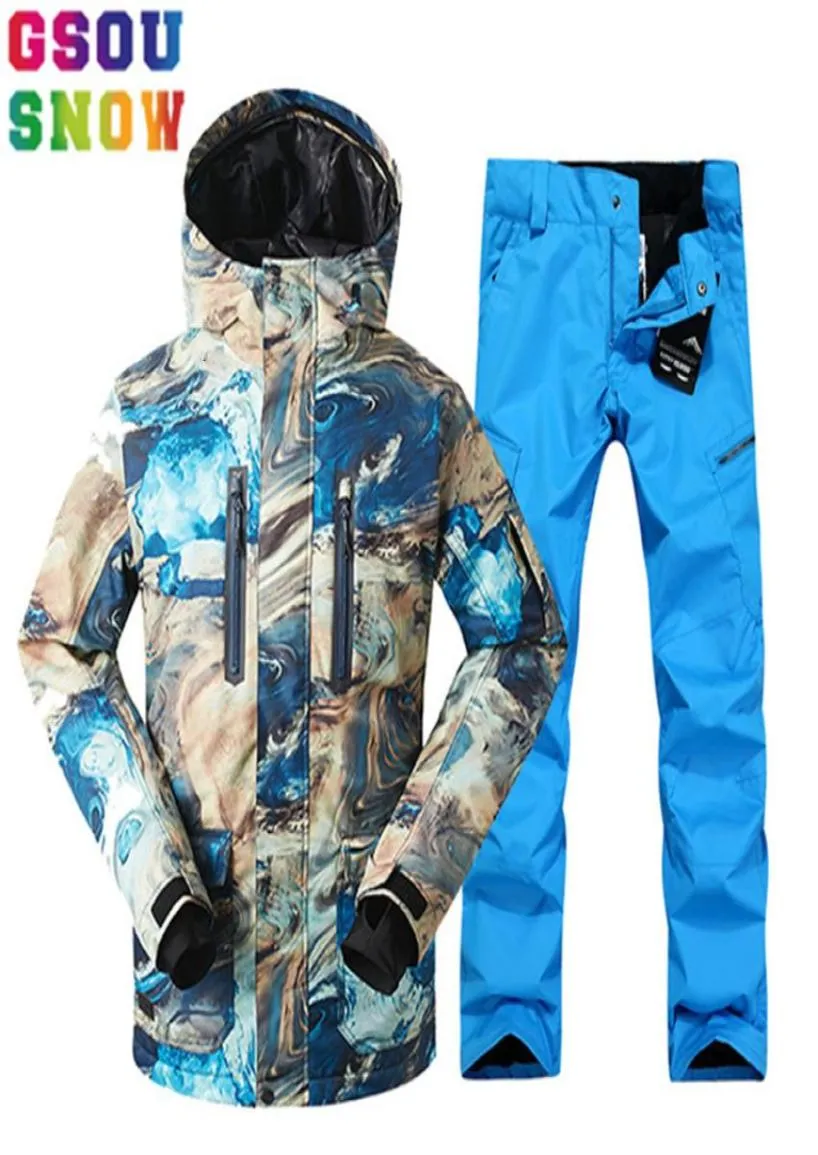 GSOU Snow Brand Ski Suit Men Ski Jacket Pants Snowboard Sets Waterproof Mountain Skiing Suit Winter Male Outdoor Sport Clothingt193913976