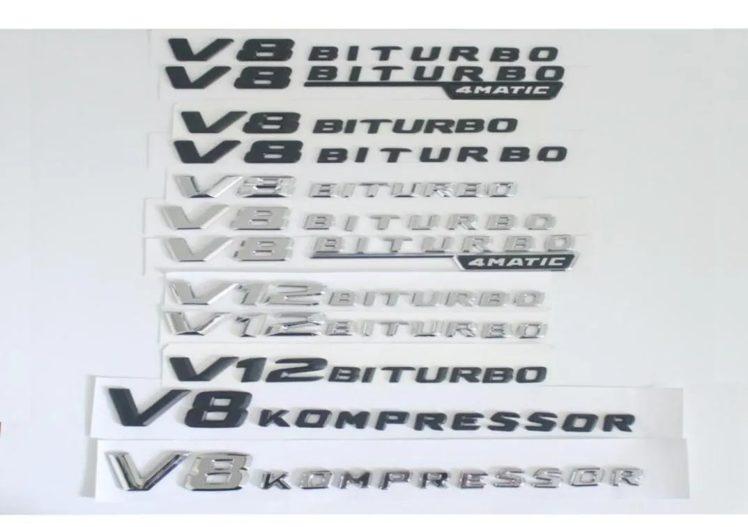 Fender Sides Letters V8 V12 BITURBO 4MATIC KOMPRESSOR TURBO Badge Emblem Emblems Badges for Mercedes Benz AMG1100259