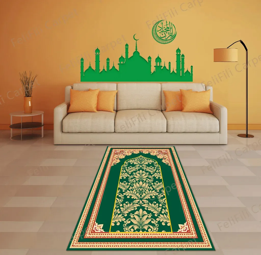 Flanel Gebedsmat voor Ramadan Non Slip zacht draagbare vloer Kniel Embossing Mat Worship Deken Gift 240401