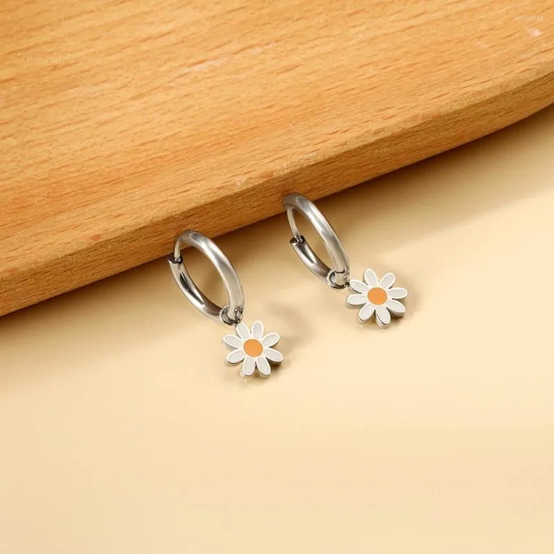 Boucles d'oreilles cerceau luxusteel daisy fleur libellule