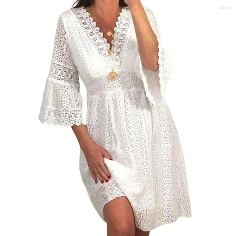 Robes décontractées Pullover Femmes Robe de plage Garnière Horaire Pure Couleurs de maillots de bain Chic Crochet Bikini Cover Up Vêtements