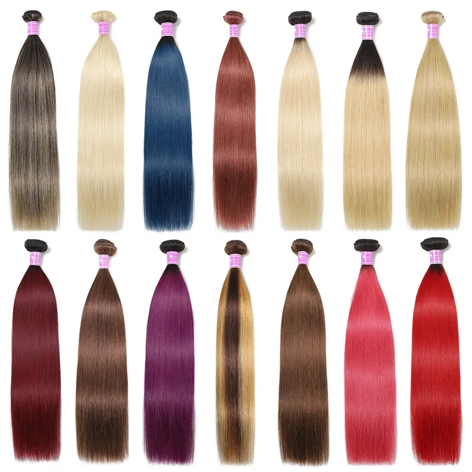 Facotes de cabelo lisos brasileiros 1pc Borgonha loira vermelha 27 marrom 66j color de cinzas Remy Human Weaving S 240327