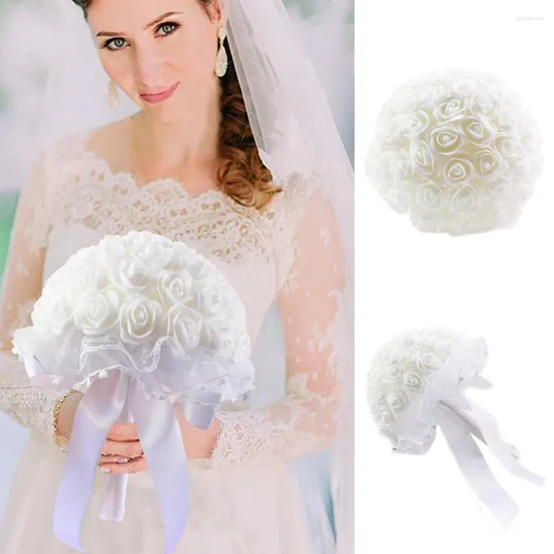 Wedding Flowers 1Pcs Classic Western-style Romantic Dream Handmade Ribbon Simulation Rose Bride Bouquet Bridesmaid