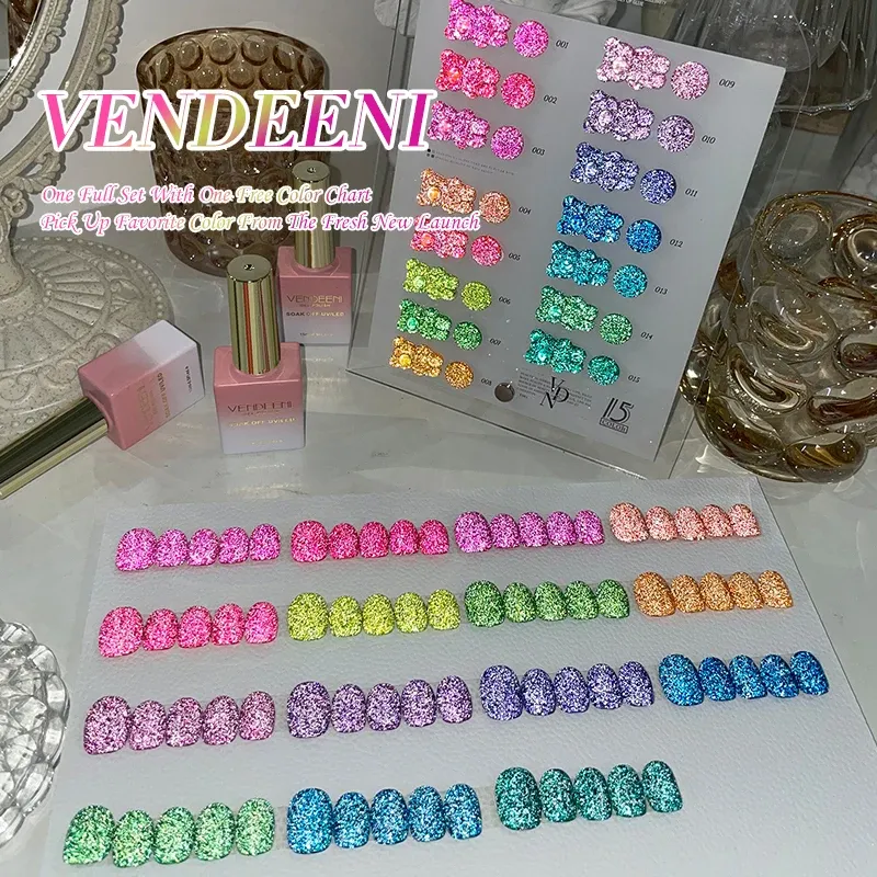 Gel 15 olors ultra cool ongle d'automne déco vendenei neon réflexion collection de gel coloride gel polonde couleur clou couleur gel polon