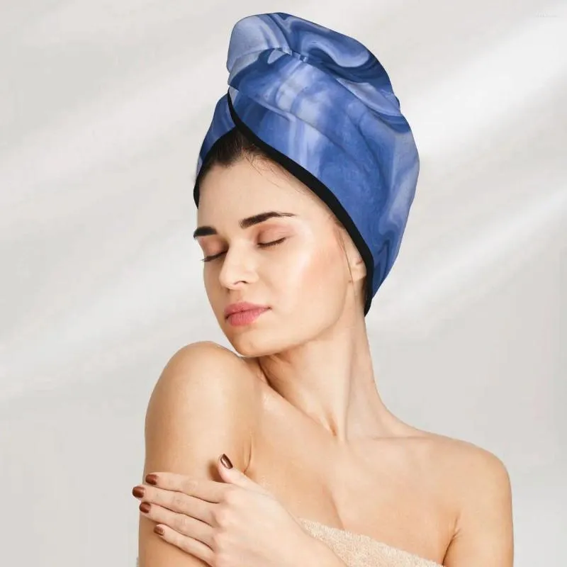 Handdukblå marmor hårbad huvud turban wrap snabbt torrt för torkning av kvinnor flickor badrum