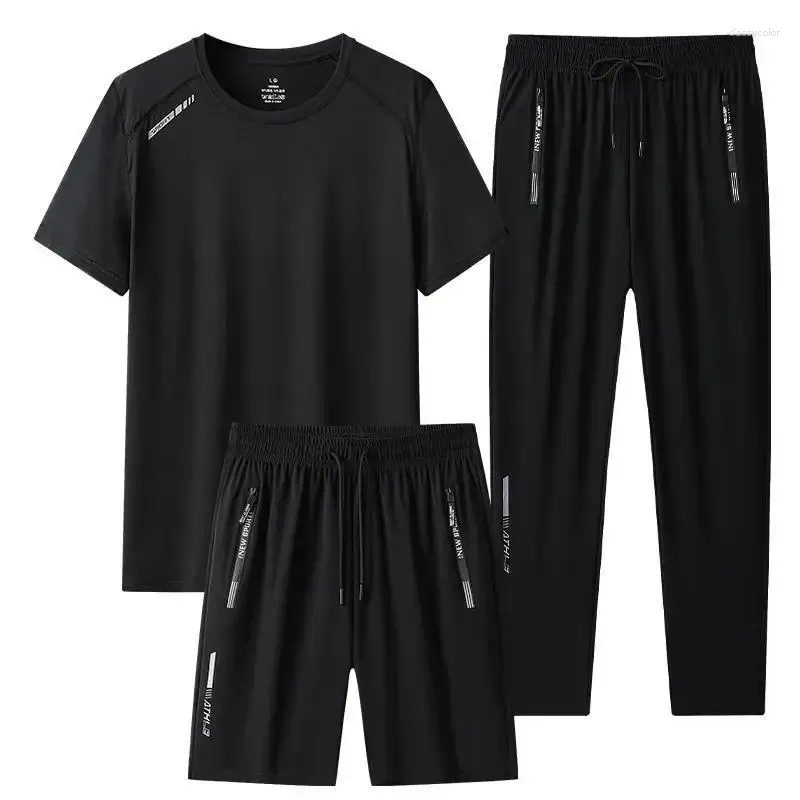 Herren-Trainingsanzüge 2024 Sommer Mode kurzärmelig T-Shirt Drei-teilige lässige, entspannte, komfortable, atmungsaktive elastische, hochwertige hochwertige Anzug