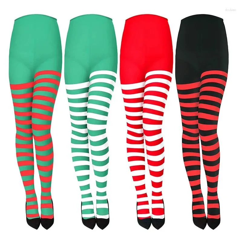 Women Socks Christmas Striped Tights Full Length Thigh High Stocking For Party Makeup Prom Decoration Cosplay Costume