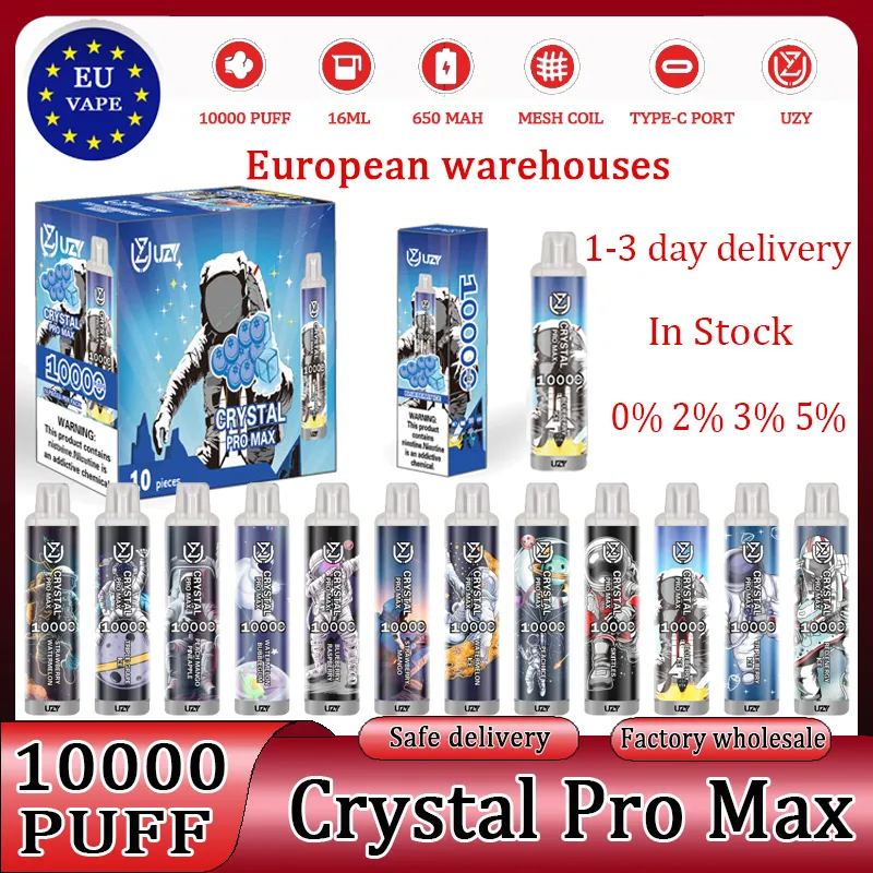 Original Crystal Pro Max 10000 Puffs Европейские склады Vaper Vapes 10000 uzyvape Crystal Razz Bar 10k Puff Puff Emposable Vape Desechable Vapes Eu Vape Puff 10k