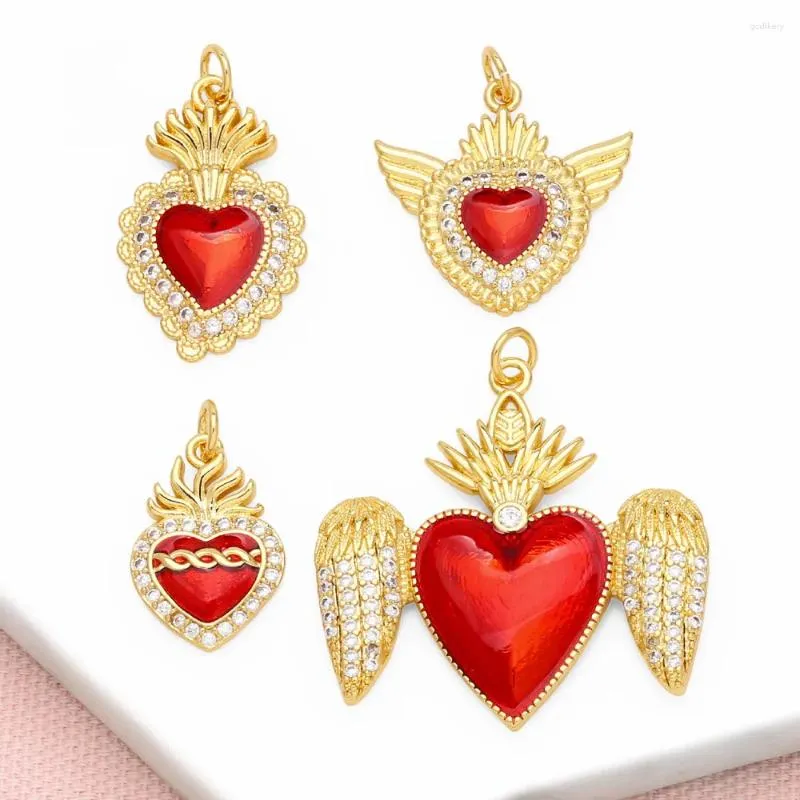 Colliers pendants oceserio fashion red émail Crystal Heart for Copper Gold plaqué de zircon cubique de fabrication de bijoux de fabrication PDTB487