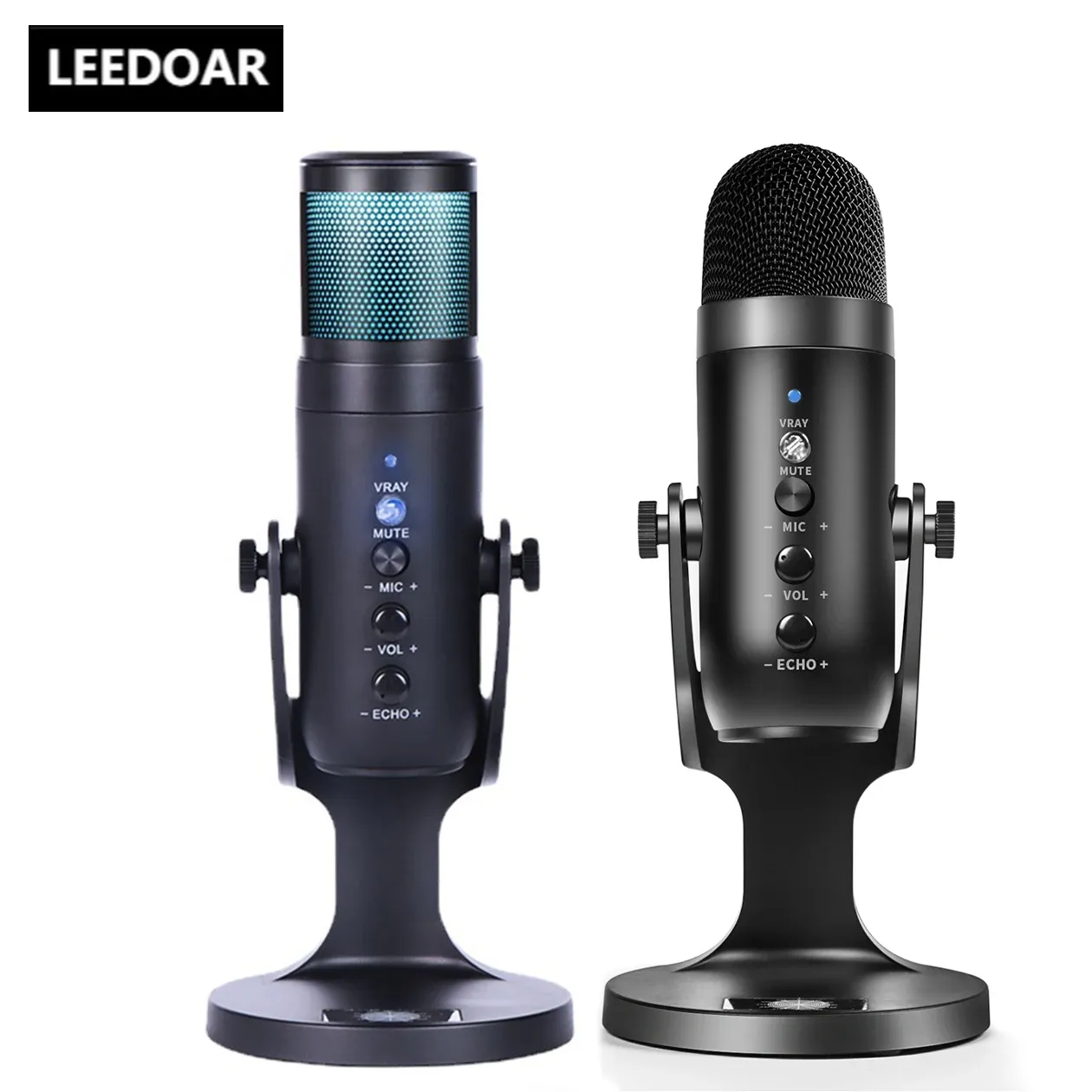 Microphones enregistrant le microphone du condenseur RVB pour ordinateur portable iPhone Android Computer Professional USB micro avec écouteurs pour le jeu en direct