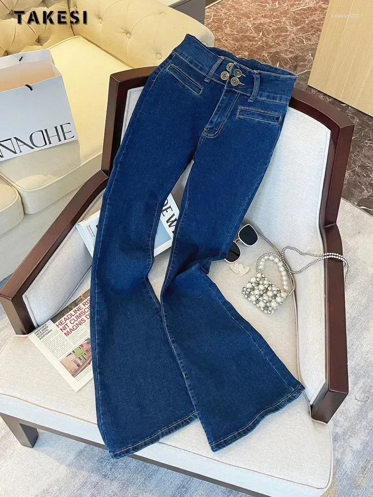 Damesjeans Y2K High Street Skinny Taille Flar La Vared Pants 2024 Lente zomer Vintage Blue Slim Fit Harajuku Denim Trouser