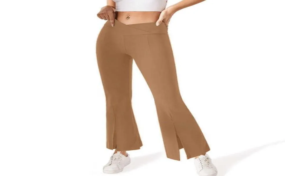 Trajes de yoga Pantalones acampanados divididos Leggings Vwaist sin bolsillo Cierre elástica de la cintura alta Cierre de baile Pant Tro9333638