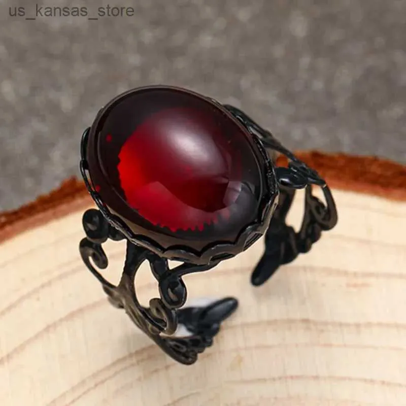 Klusterringar gotisk vampyr röd kristall kvinnor öppen ring mystisk häxa smycken tillbehör personlig svart ring halloween gåva240408