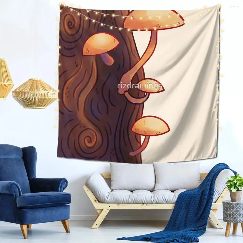 Tapisseries champignons sur une décoration murale d'arbre tapisserie moderne salon personnalisable cadeau doux tissu inodore
