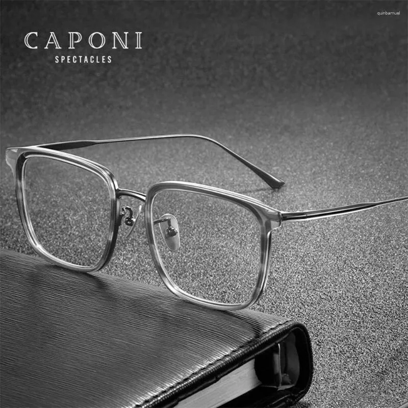 Lunettes de soleil Frames Caponi Men Eyeglasse Classic Square Pure Titanium Cadre Lunets Anti Blue Light Protection Optical Computer BF19019