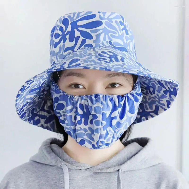 Breda brimhattar Solskyddsmedel Tea Picking Cap Sports Anti-UV Agricultural Work Hat Shawl Protect Neck Dust Mask Outdoor