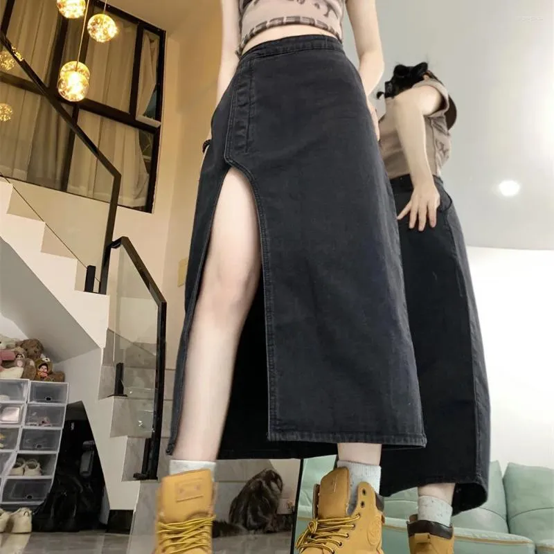 Skirts Jeans Skirt Women Denim Long Summer 2024 Vintage Maxi Side Split Korean