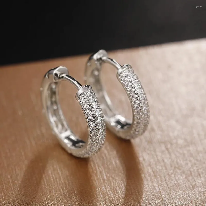 Stud Earrings 2024 Korean Simple Geometry Hip Hop Men's Ear Buckle 18k White Gold Full Diamond Earring For Couple/women