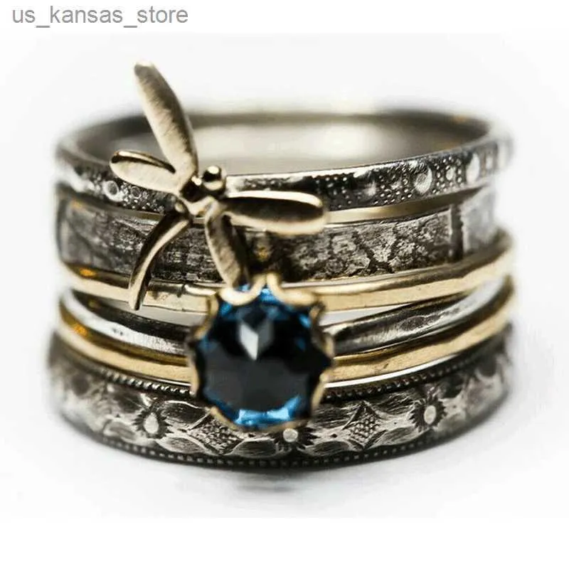 Cluster Rings Vintage крупные Dragonfly Rings для женщин 2021 Новые прибытия Retro Blue Crystal Jewelry Justage