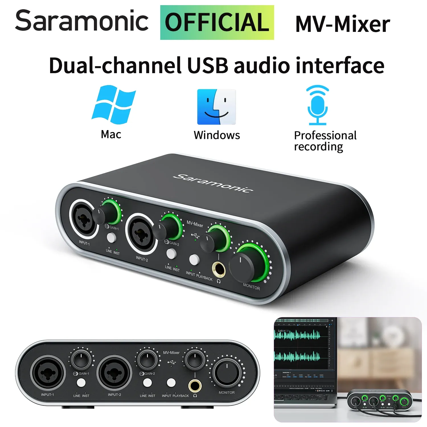 Accessoires Saramonic Mvmixer DualChannel USB Microphone Audio Interface pour les chanteurs guitaristes musiciens Podcasters producteurs en streaming