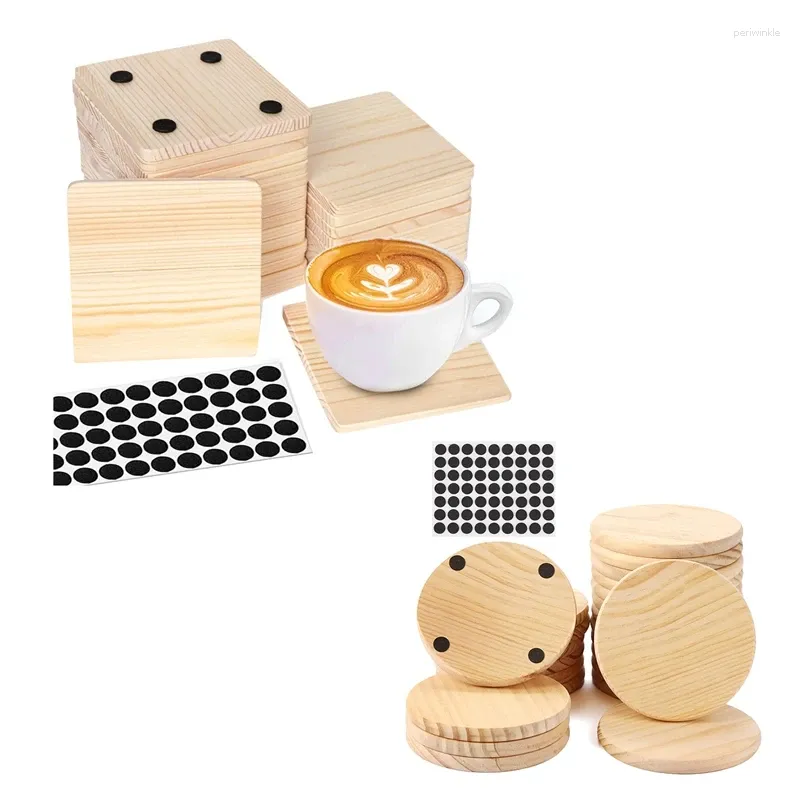 Table Mats 25 Pack Unfinished Wood Coasters 4 Inch Blank Wooden Crafts With Non-Slip Silicon Dots Durable Color