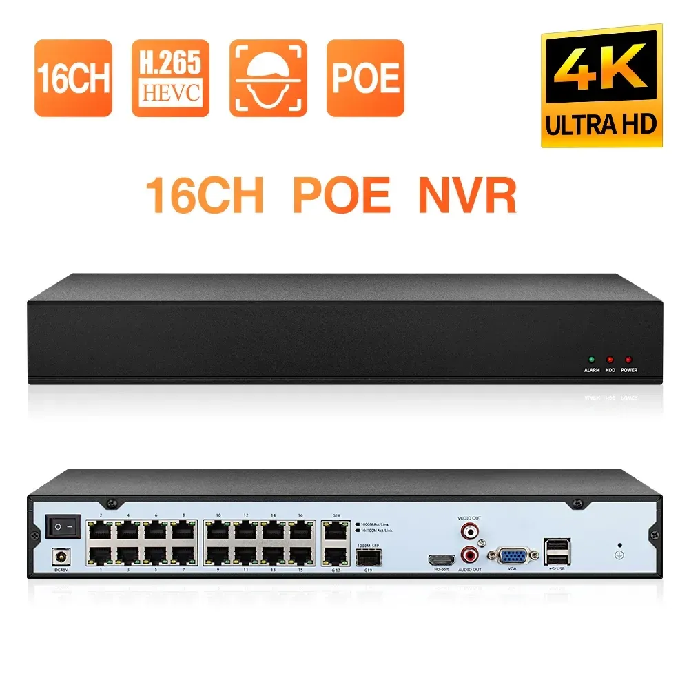 Enregistreur Techage 16CH 1080P POE NVR pour 3MP 4MP 5MP 8MP Cameras H.265 Enregistreur vidéo pour le système de caméra de sécurité CCTV P2P Remote Devie