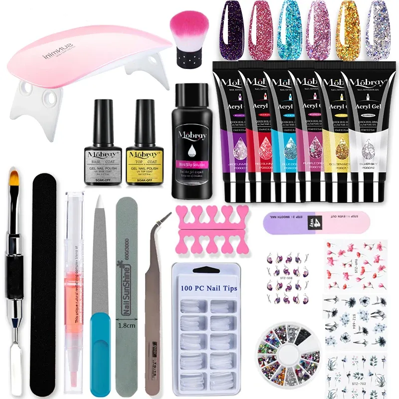 Kits gel uv poy mobray avec lampe à LED UV Set Poly Nail Gel Kit polonais outils d'art pour la manucure