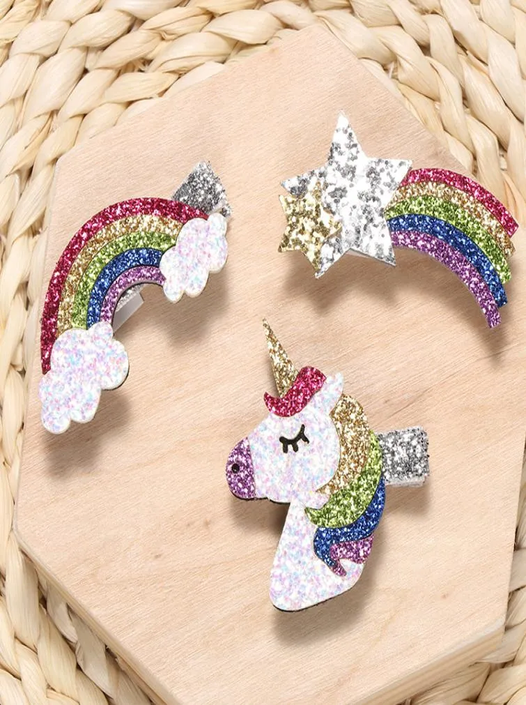 Clip per capelli per bambini completamente nuovi 30 pezzi di stelle cavalli design arcobaleno per bambini gravi capelli glitter fumetti per ragazze accessori per capelli 7297877