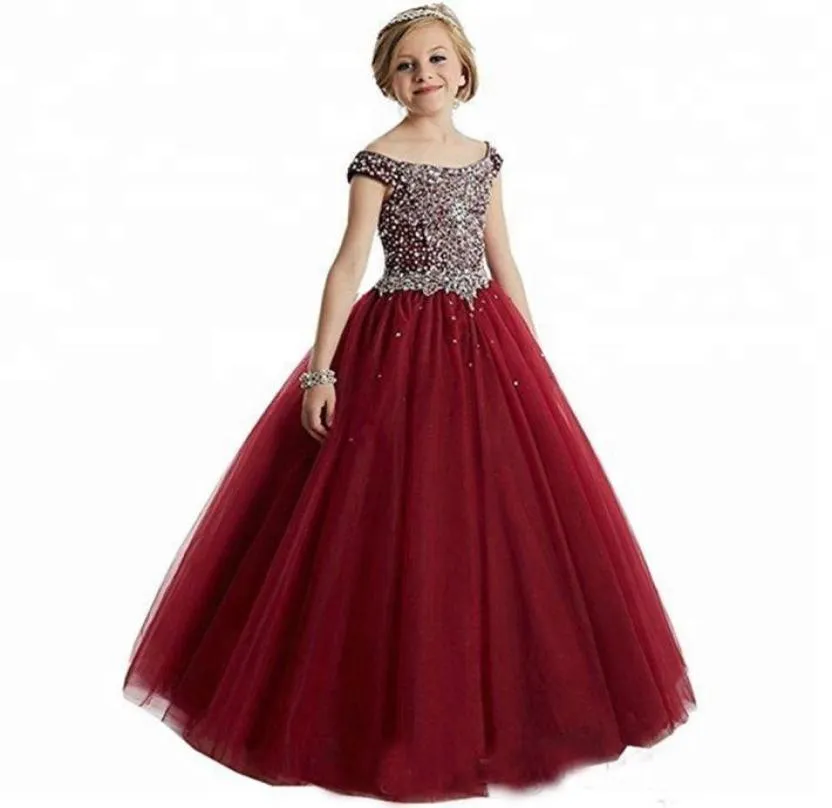 Lyxpärlor paljetter Girls Pageant Dresses Crystal Ball Gown Kids Formal Wear Flower Girls Dresses For Wedding4912302