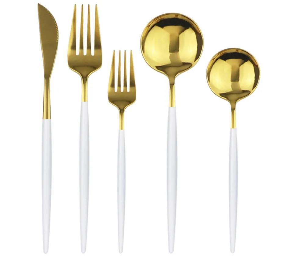 6Set30pcs белого золота набор столовых приборов 1810 Сталовая посуда из нержавеющей стали набор для ножа десерт вилка ложка кухонная посуда кухонная посуда 22152111