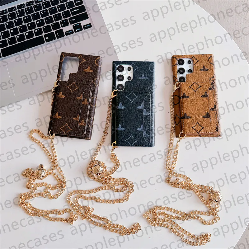 L Wallet Phone Case Designer Dephone for iPhone 15 Pro Max 14 Pro 13 12 11 XR XS X Samsung Galaxy S24 Ultra S23 Plus S22 Case Holders Crossbody Metal chain