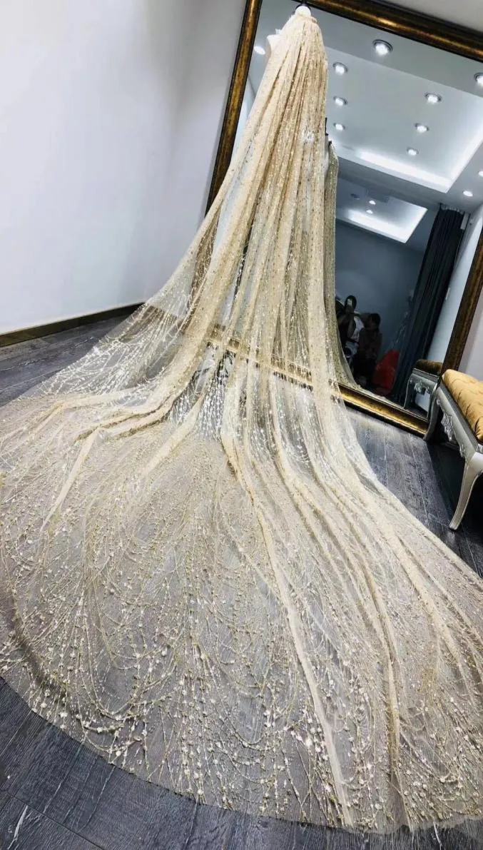 2019 newest Vintage champagne gold star shining veil long tail wedding bride luxury wedding dress Veils In Stock4332972