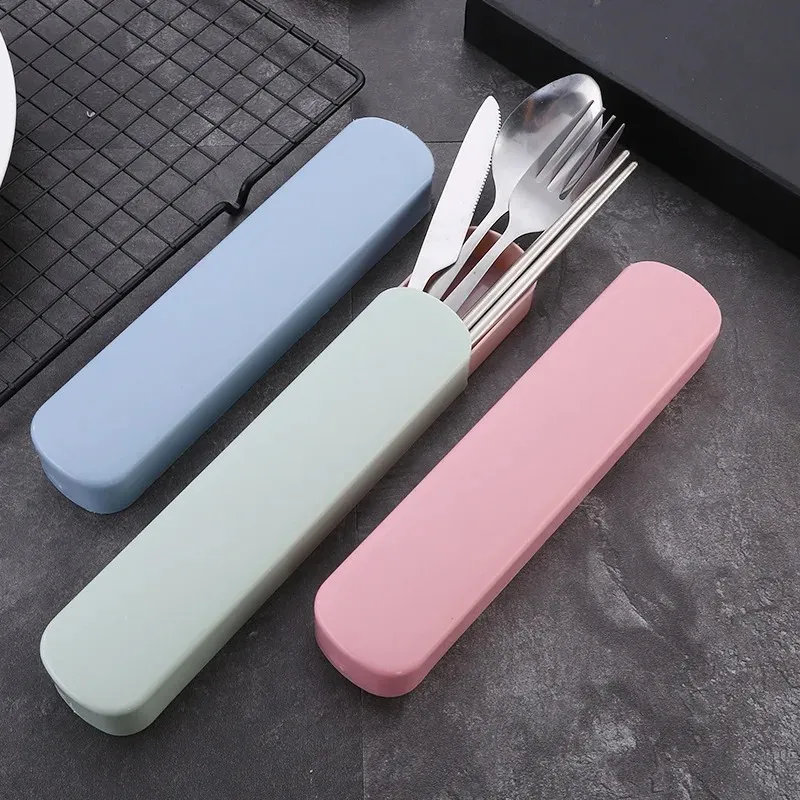 Travel Camping Cutlery Set Portable Tableware Stainless Steel Chopsticks Spoon Fork Steak Knife with Storage Case