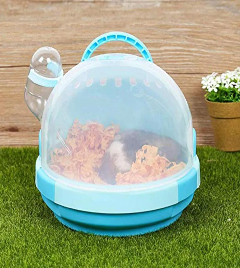 Portable Pet Carrier Hamster Carry Case Outdoor Plastic Cute Shape Cage with Water Bottle Travel Outdoor for Hamster Small Animals7421218