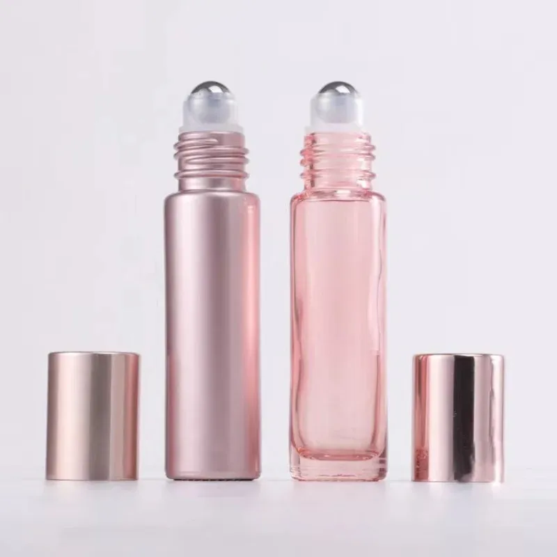 10ml Pink Color Thick Glass Roll On Essential Oil Empty Perfume Bottle Roller Ball bottle For Travel