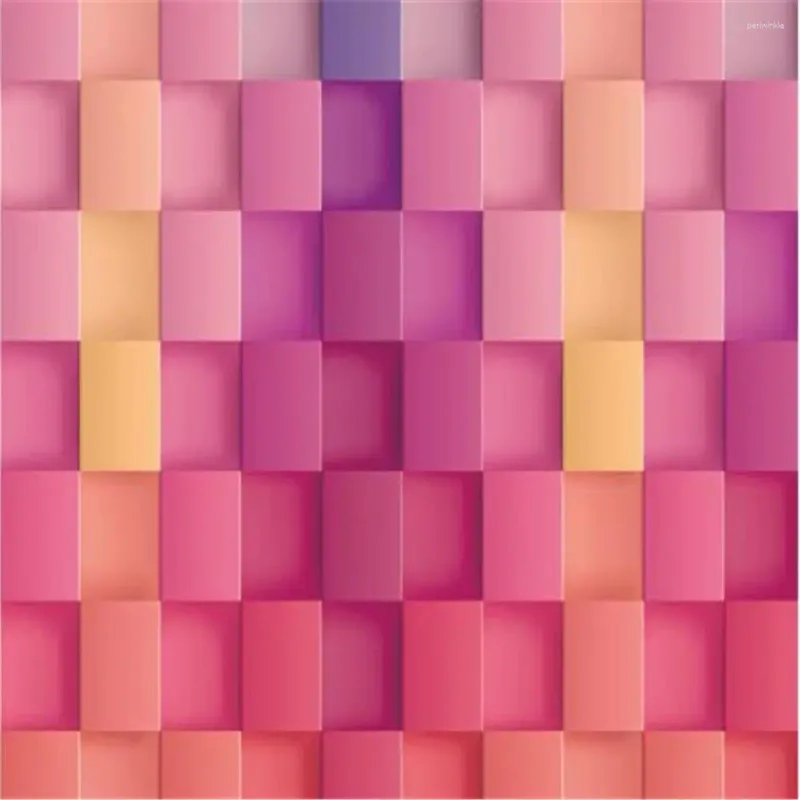 壁紙ピンク3D 3次元正方形勾配幾何学的背景壁絵画