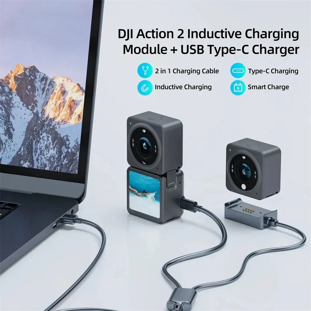 Аксессуары DJI Action 2 Магнитное зарядное устройство с 2 в 1 Typec Adapter Adapter USB 2.0 для DJI Osmo Action 2 Accomancess Camera